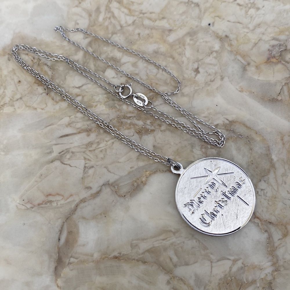 925 Sterling Silver Merry Christmas Pendant Necklace 20” Chain